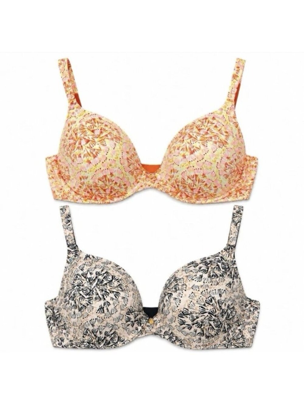 Victoria's Secret Lined Perfect Coverage Bra 38D LOT Of 2 Sequin Floral Feather
